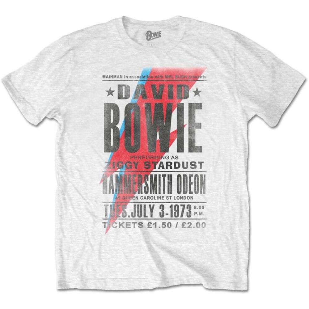 David Bowie Unisex Adult Hammersmith Odeon T-Shirt / White